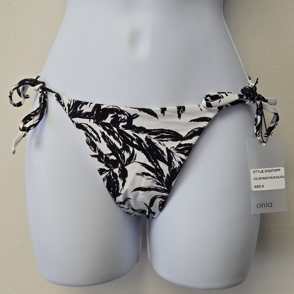 Onia Kate String Bikini Bottom Black White Palm Silhouette S - Picture 2 of 8